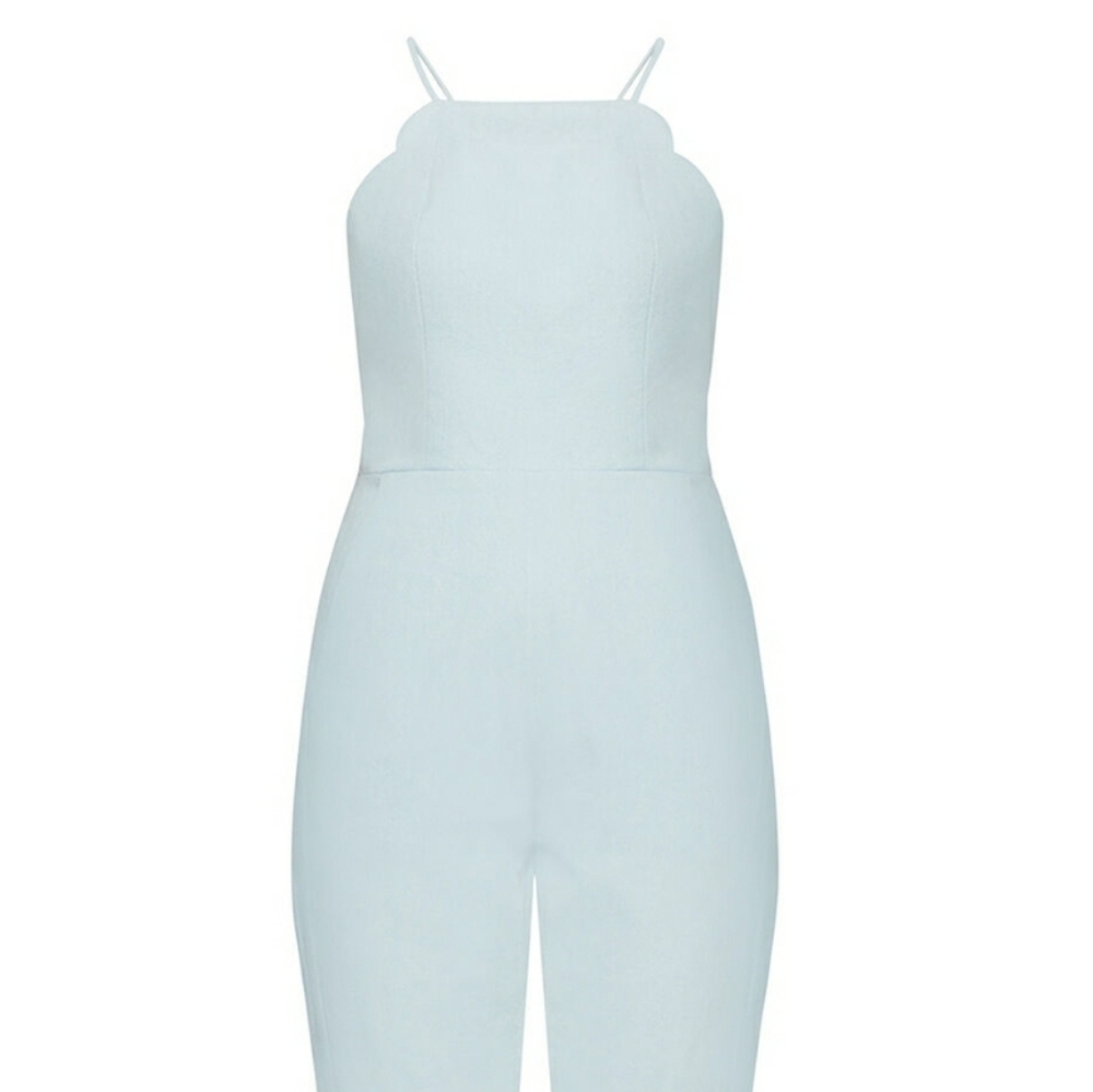 Scalloped Denim Jumpsuit - Picture 6 of 8